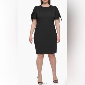 TALBOTS  2X Black Ribbed Sheath Midi Gorgeous Dress with 3/4 Sleeves